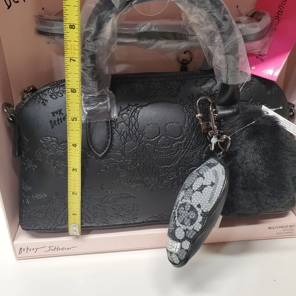 Betsey Johnson Black Skull Embossed Women's Satchel - Picture 5 of 7